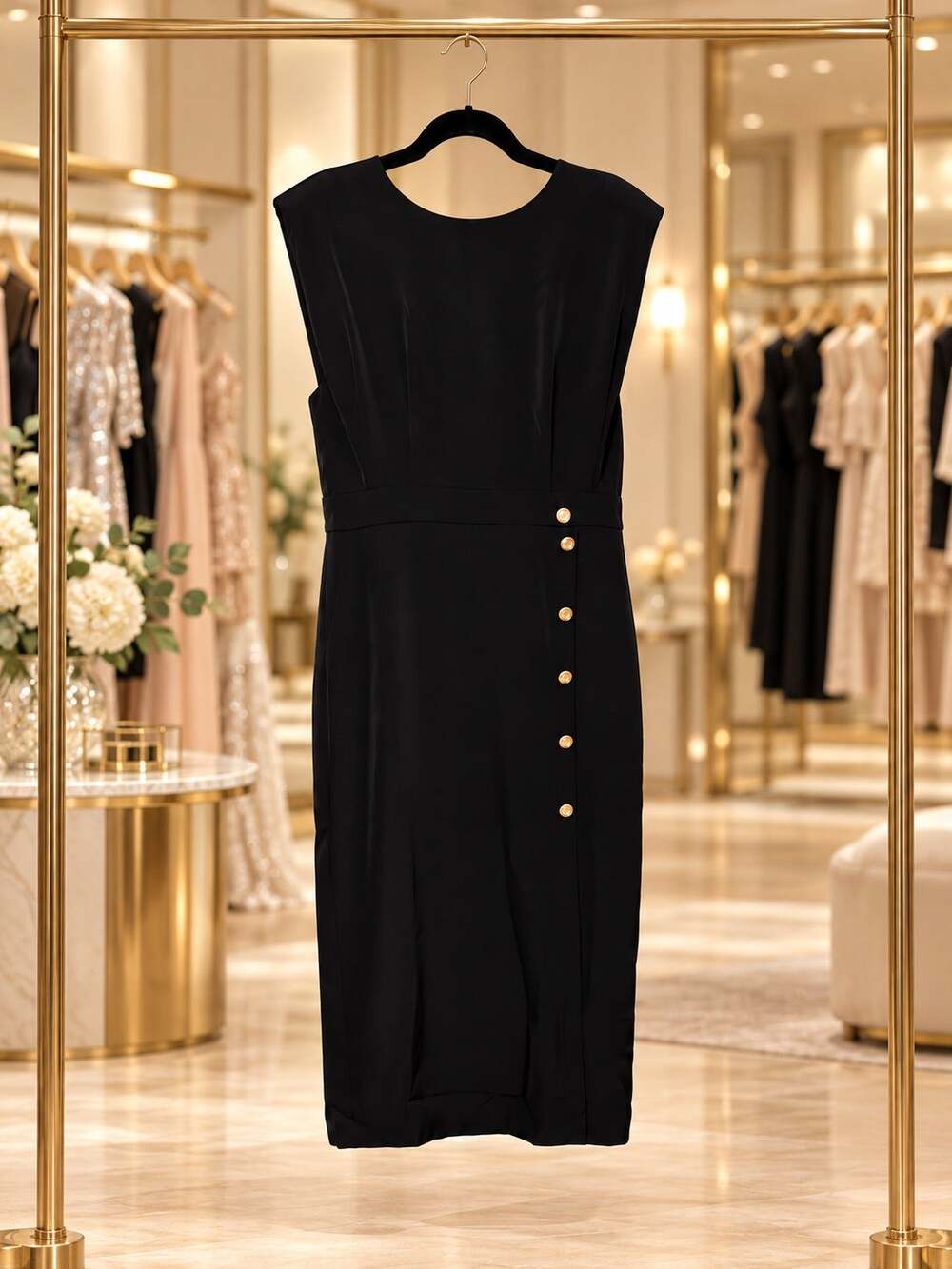 Fehaute NWT Sleeveless Dress Size 10 Faux Button Front Pockets Cocktail LBD